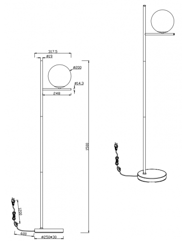 Candeeiro de pé PURE dourado Trio