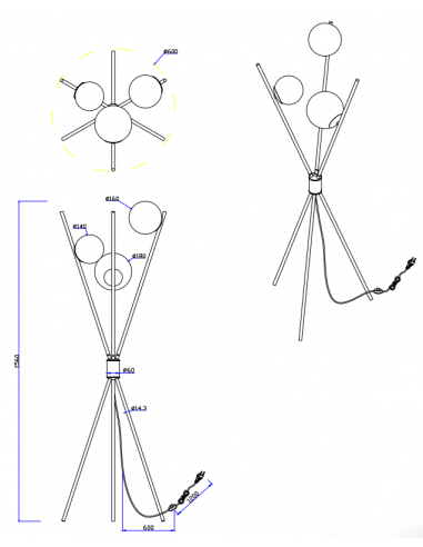 Candeeiro de pé LANCE preto Trio